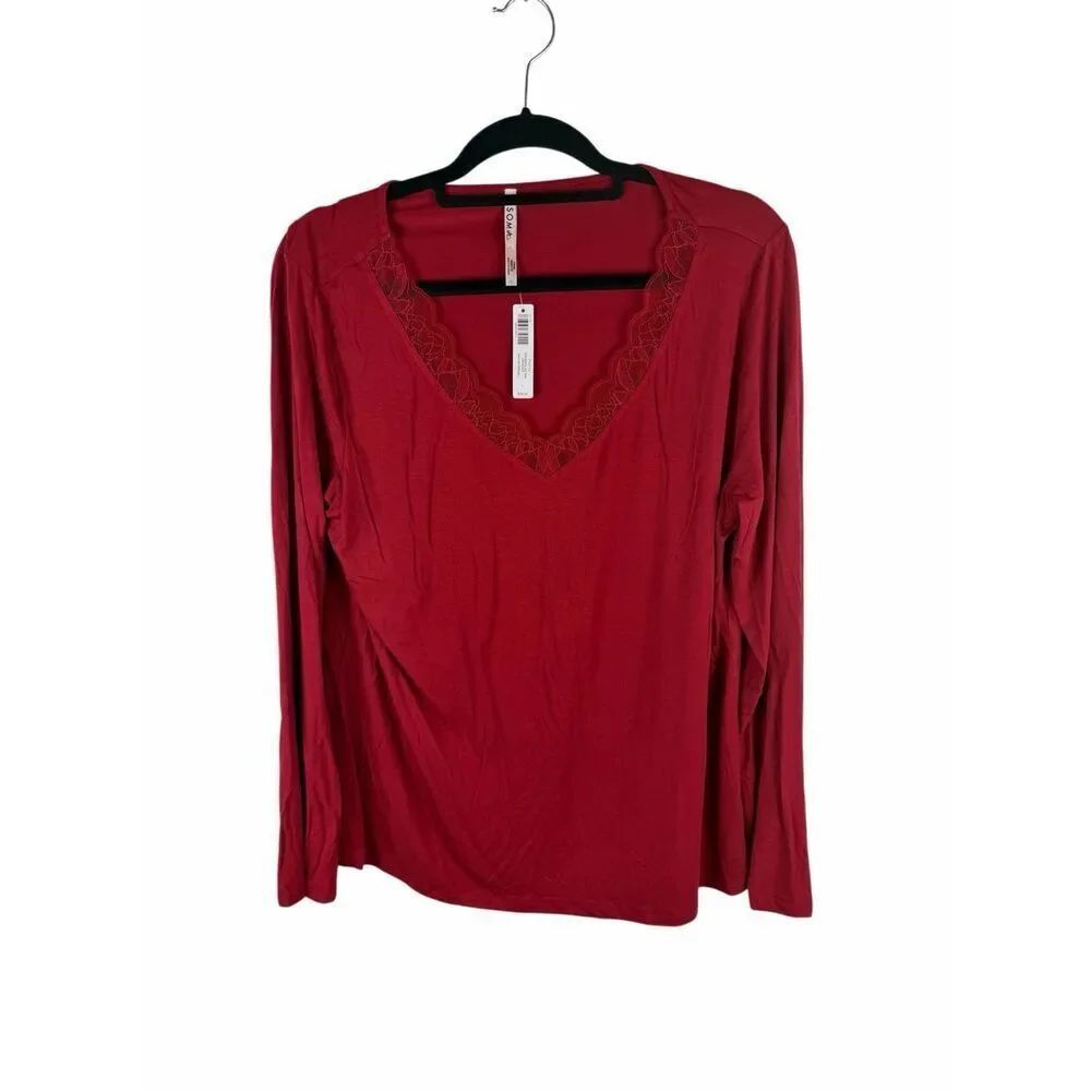 NWT Soma Red Long Sleeve Sleep Shirt- Size L